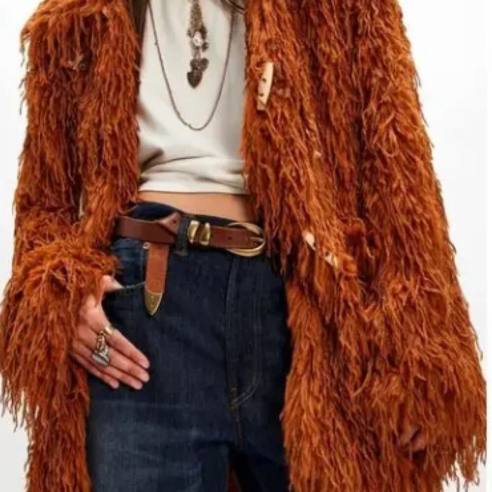 NEW Free People Fluttering Heart Faux Fur Jacket Cloves size XS